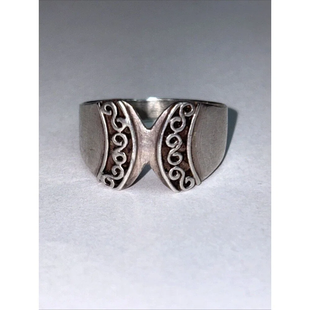 Sterling Silver Stylized 'S' Wide Band Ring Size 7 - 7.5